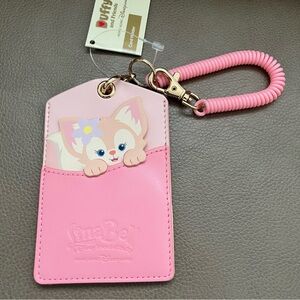 BNWT Disneyland HK Linabell card holder case w Retractable Spring Coil Keychain
